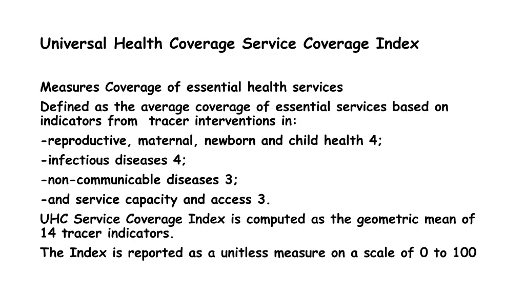universal health coverage service coverage index