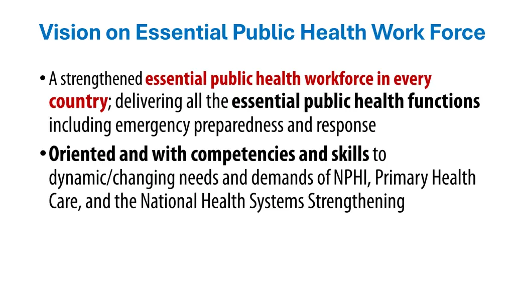vision on essential public health work force