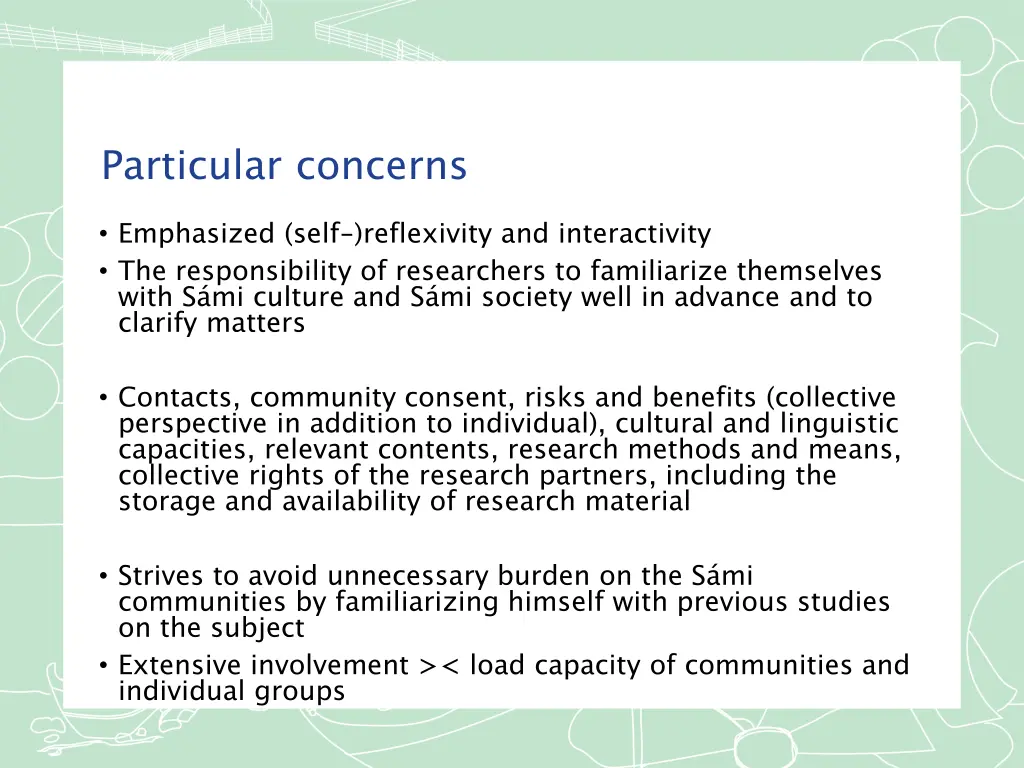 particular concerns