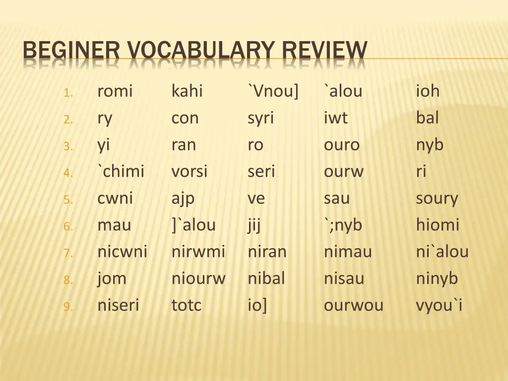 beginer vocabulary review