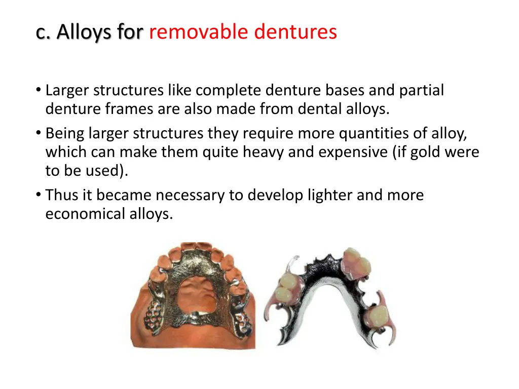 c alloys for removable dentures