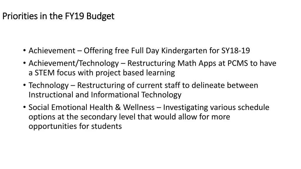 priorities in the fy19 budget priorities