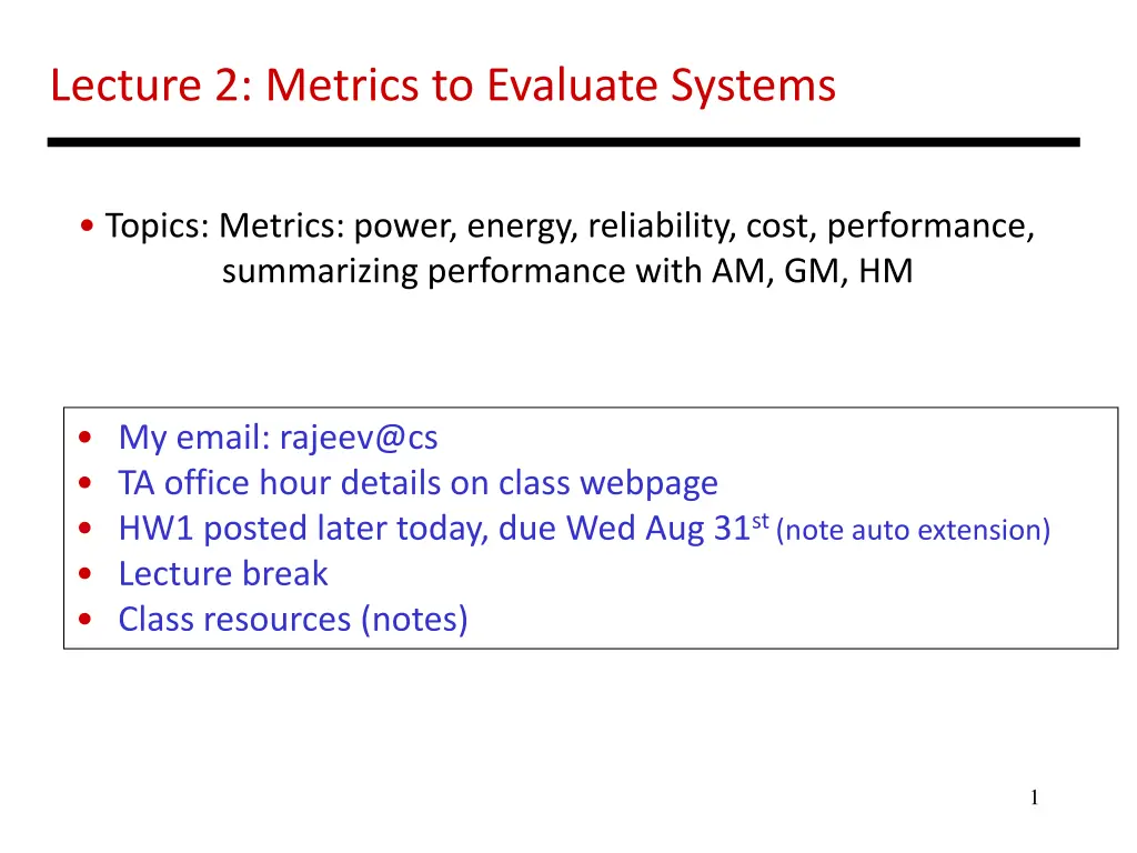 lecture 2 metrics to evaluate systems