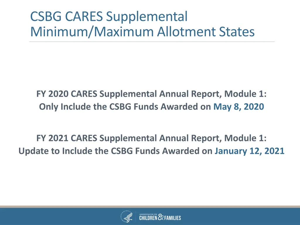 csbg cares supplemental minimum maximum allotment