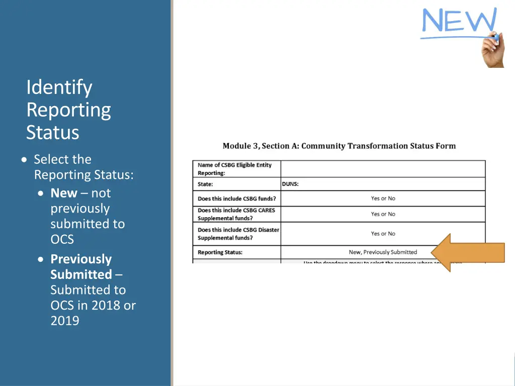 identify reporting status select the reporting