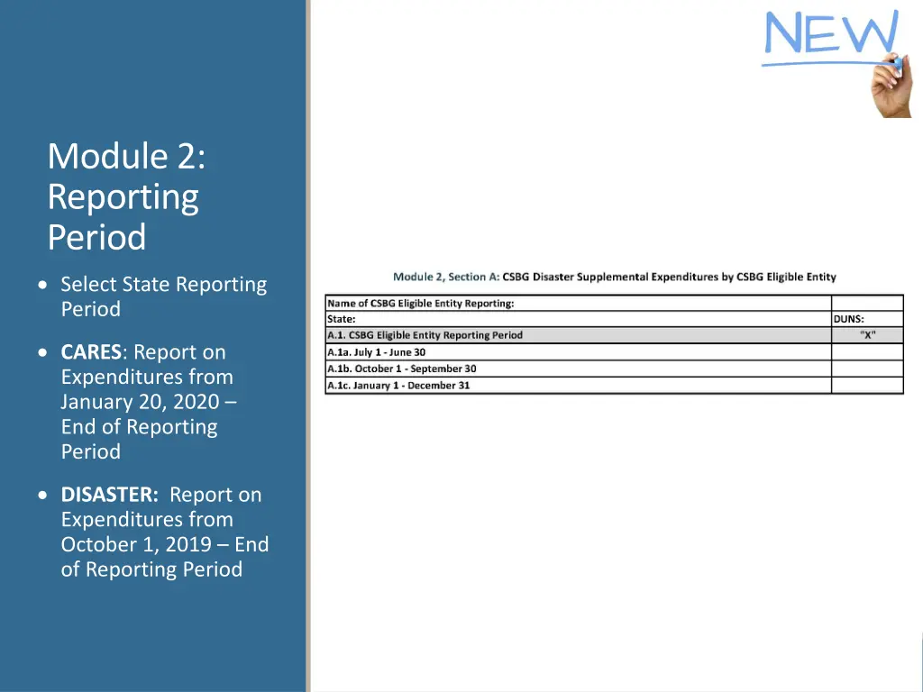 module 2 reporting period select state reporting