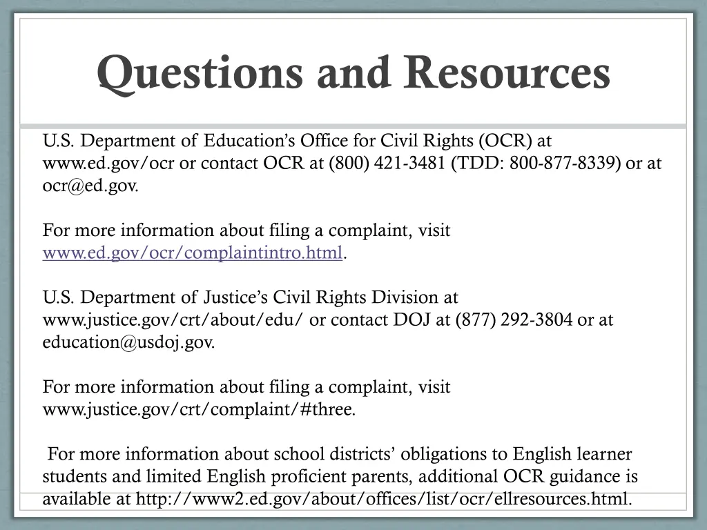 questions and resources
