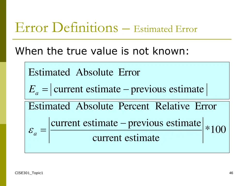 error definitions estimated error