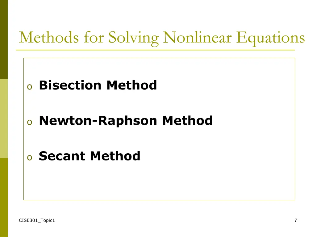methods for solving nonlinear equations