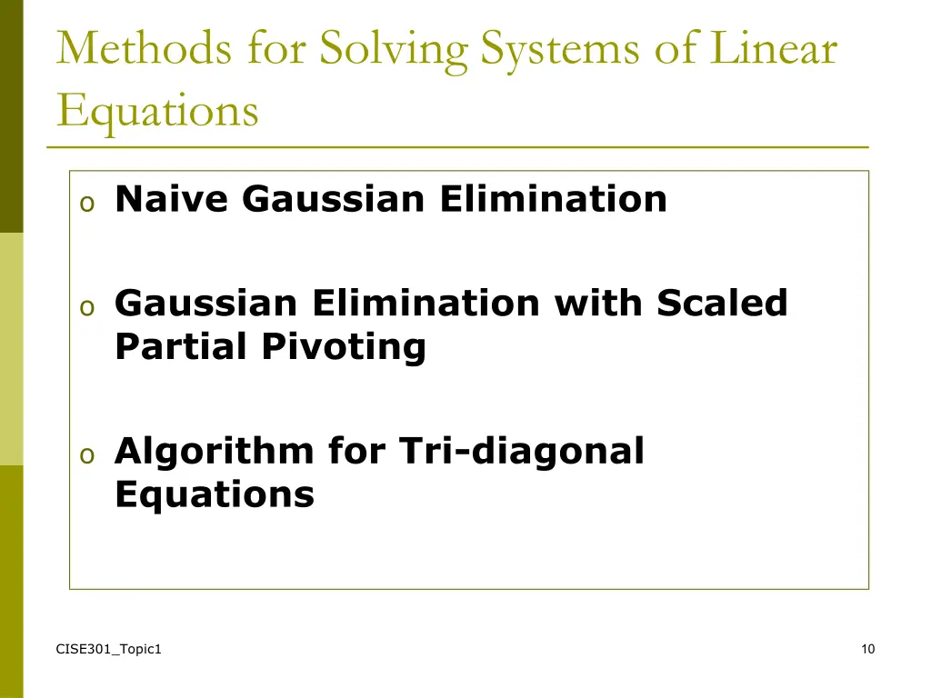 methods for solving systems of linear equations