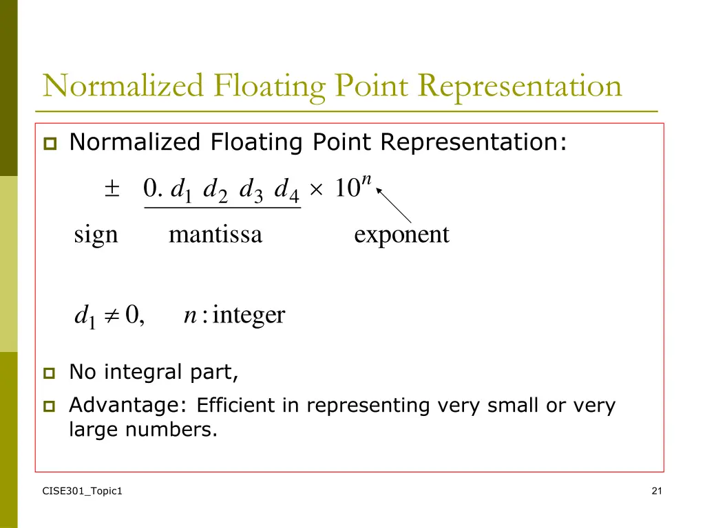 normalized floating point representation