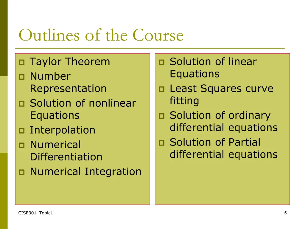outlines of the course
