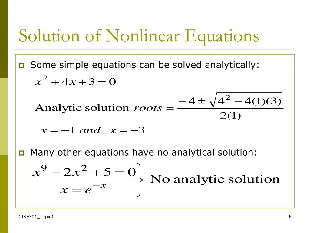 solution of nonlinear equations