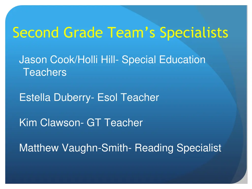 second grade team s specialists