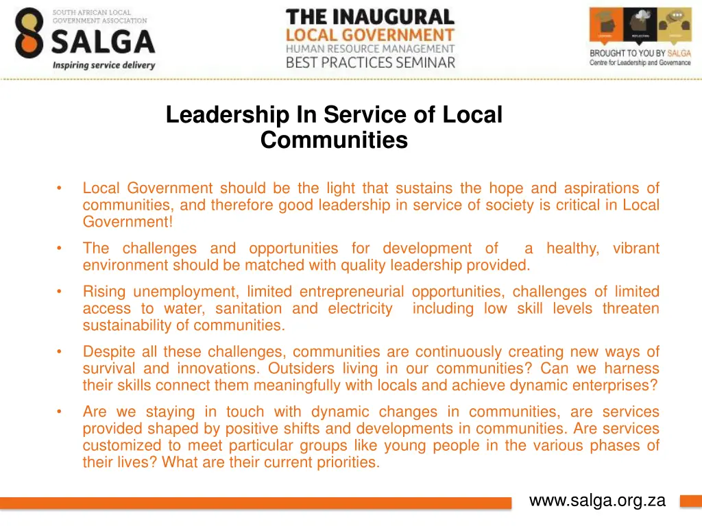 leadership in service of local communities