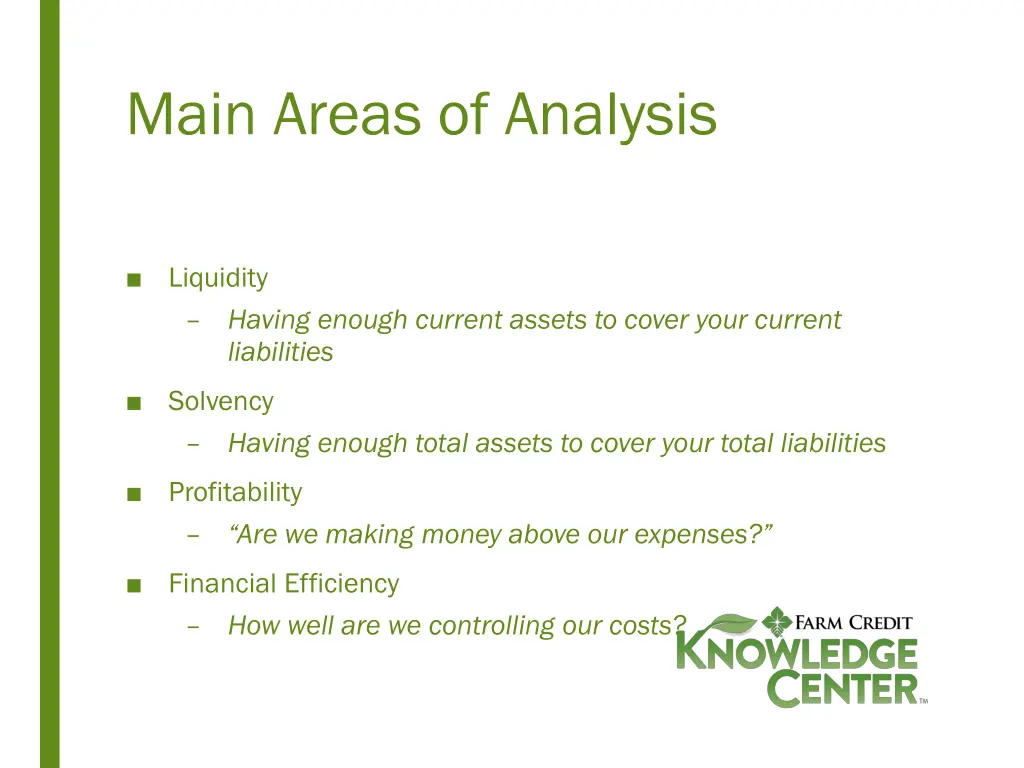 main areas of analysis