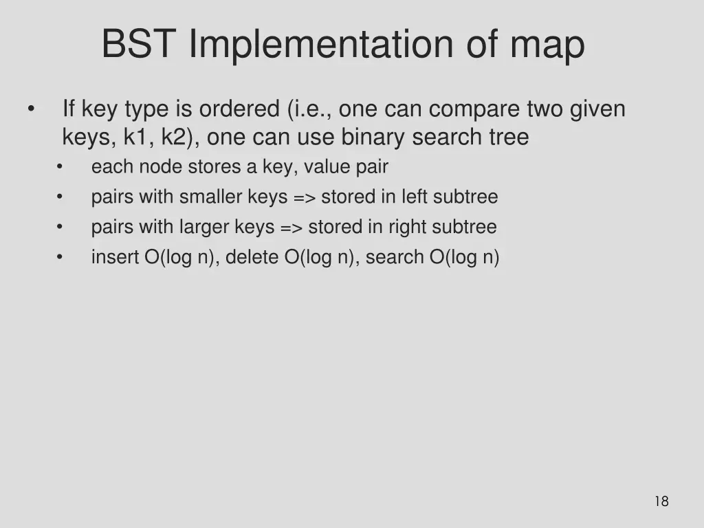 bst implementation of map