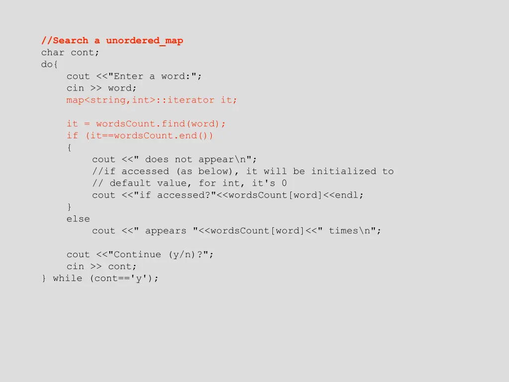 search a unordered map char cont do cout enter