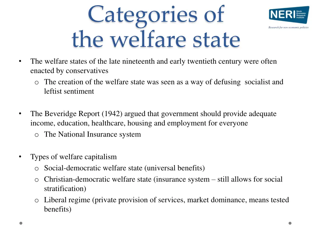categories of the welfare state the welfare