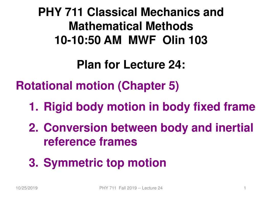 phy 711 classical mechanics and mathematical