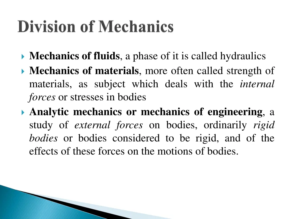 mechanics of fluids a phase of it is called