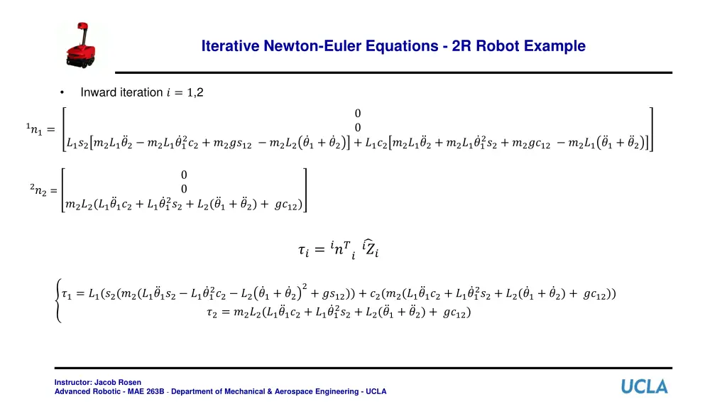 iterative newton euler equations 2r robot example 21