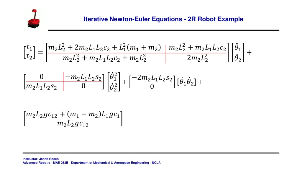 iterative newton euler equations 2r robot example 23