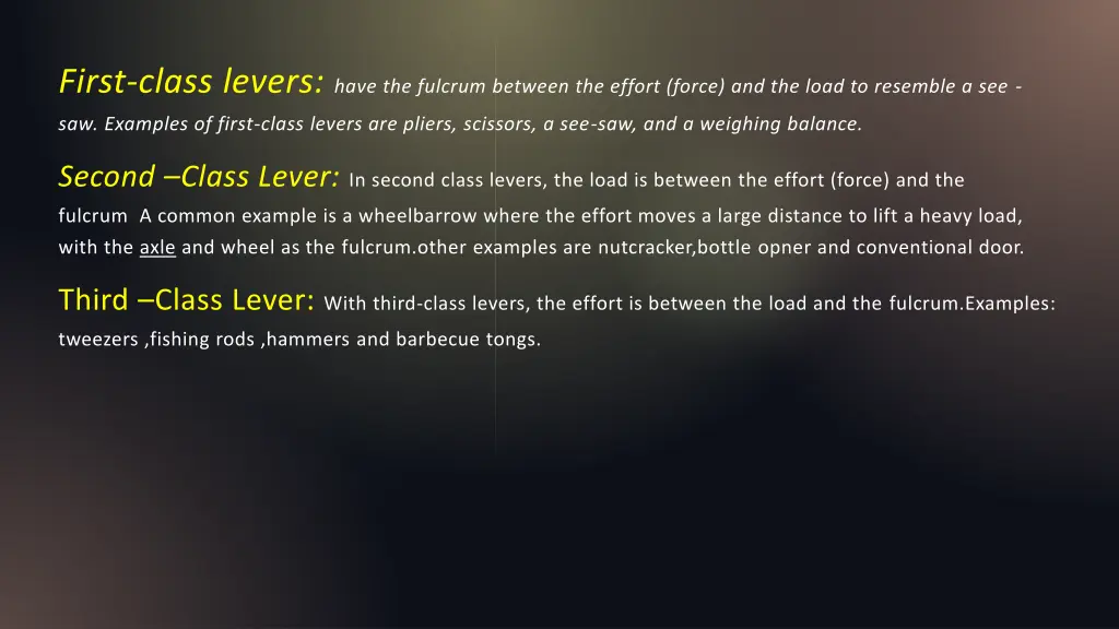 first class levers have the fulcrum between