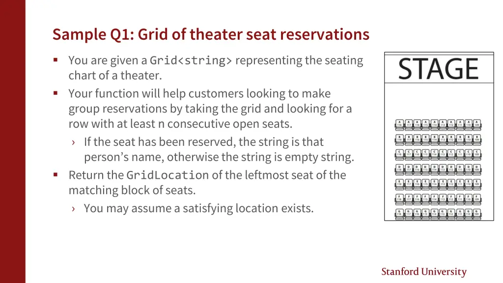 sample q1 grid of theater seat reservations