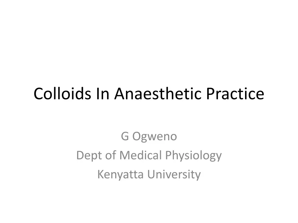 colloids in anaesthetic practice