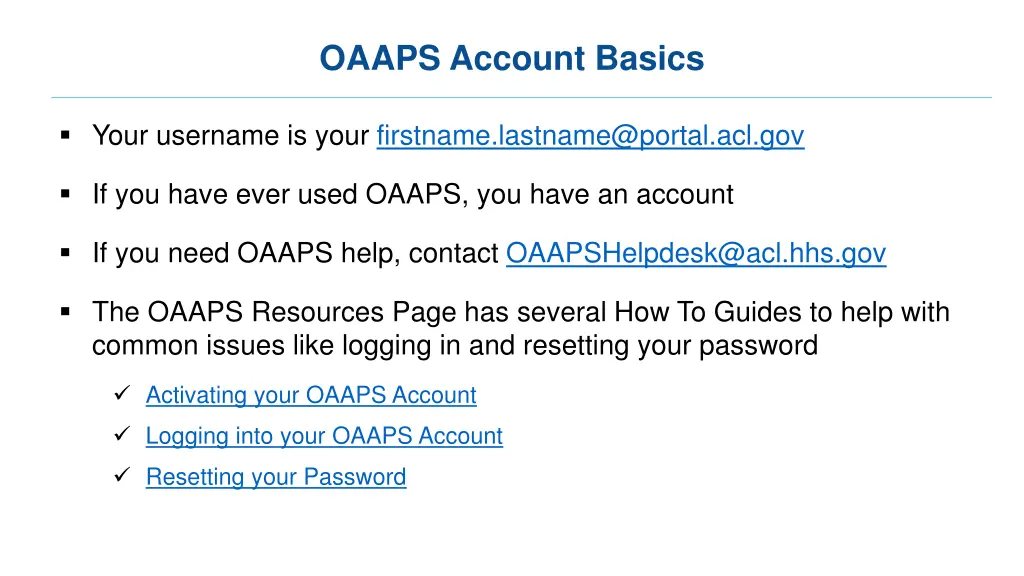 oaaps account basics