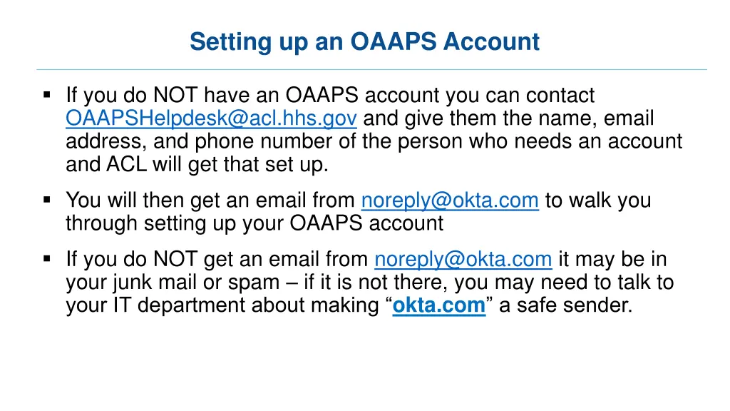 setting up an oaaps account