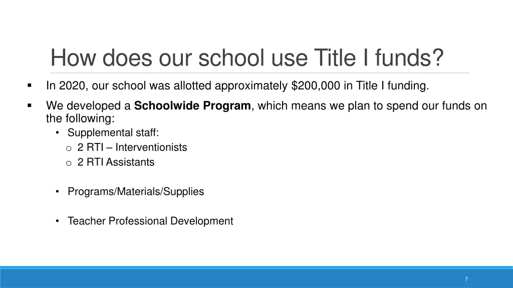 how does our school use title i funds