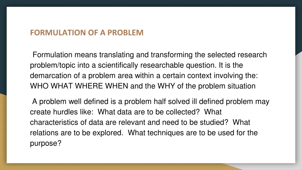 formulation of a problem