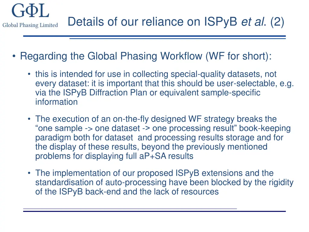 details of our reliance on ispyb et al 2