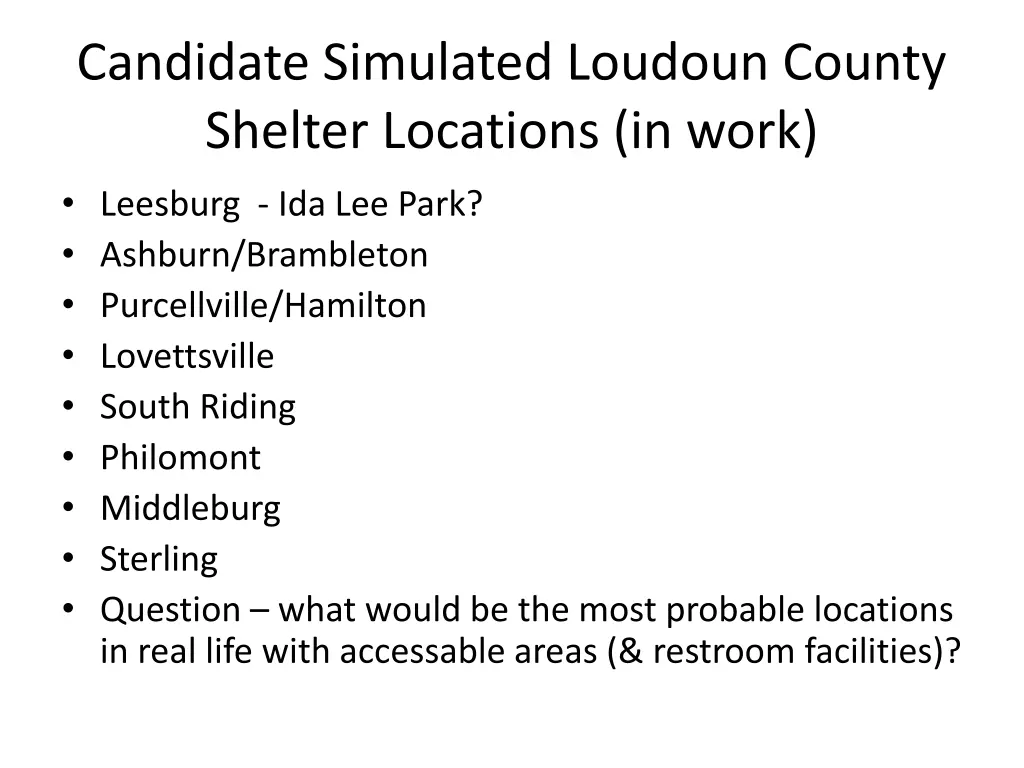 candidate simulated loudoun county shelter