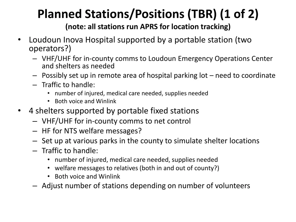 planned stations positions tbr 1 of 2 note