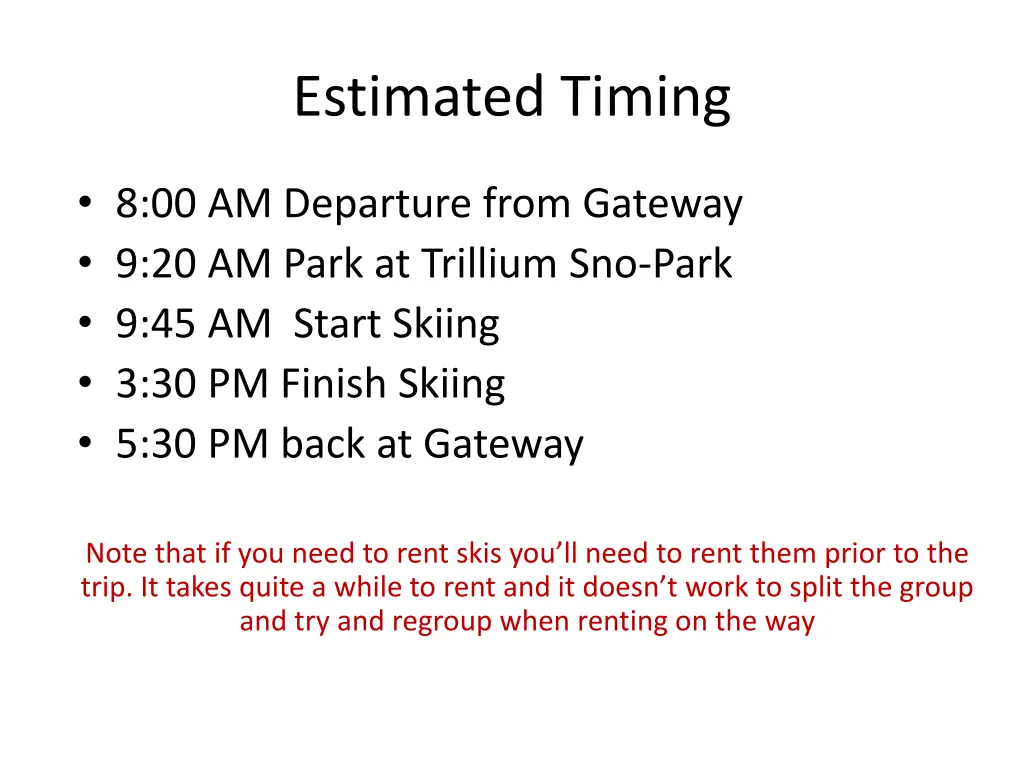 estimated timing