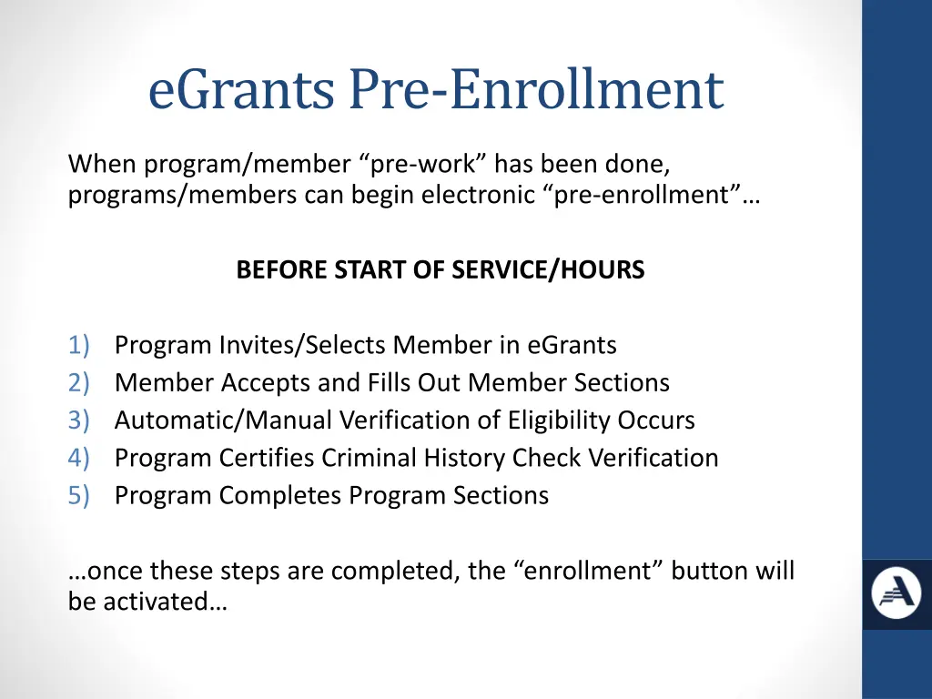 egrants pre enrollment