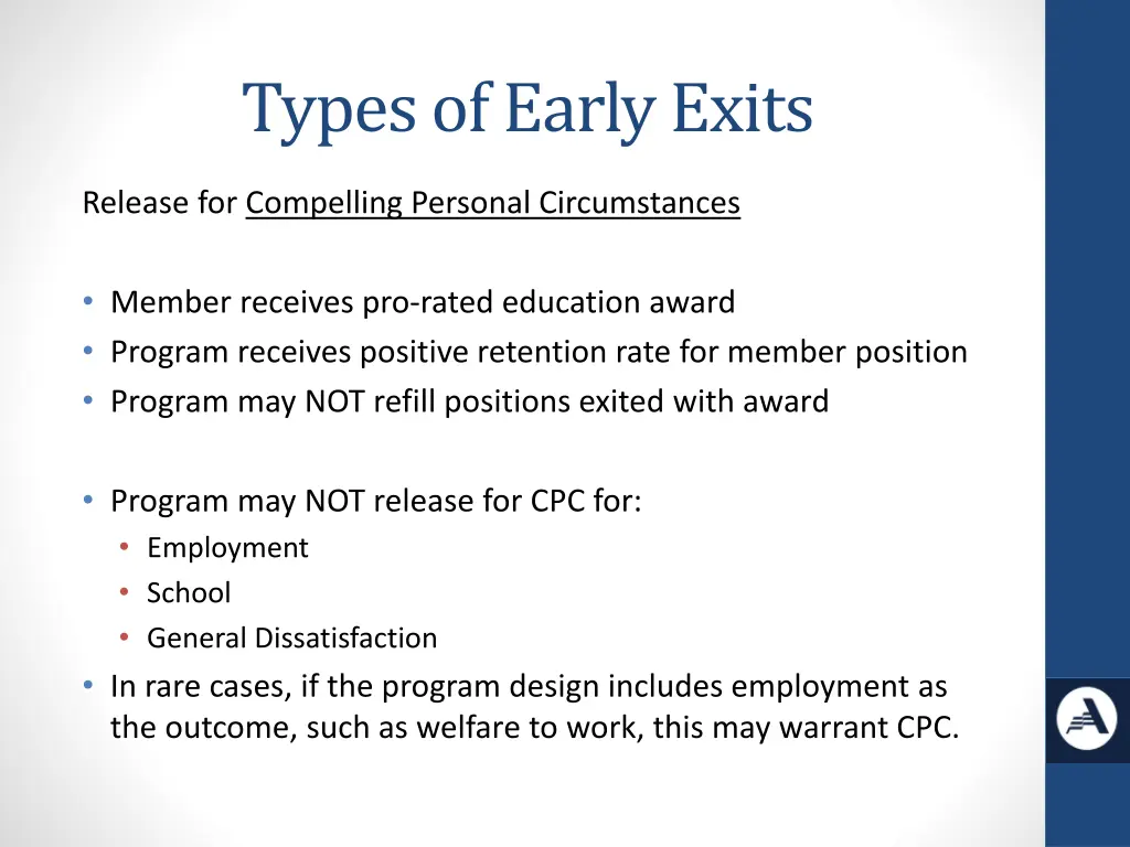 types of early exits 2