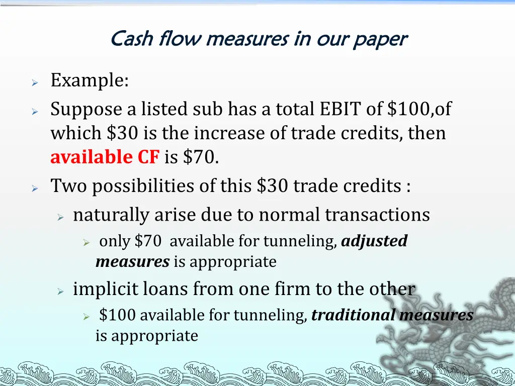 cash flow measures in our paper cash flow 1