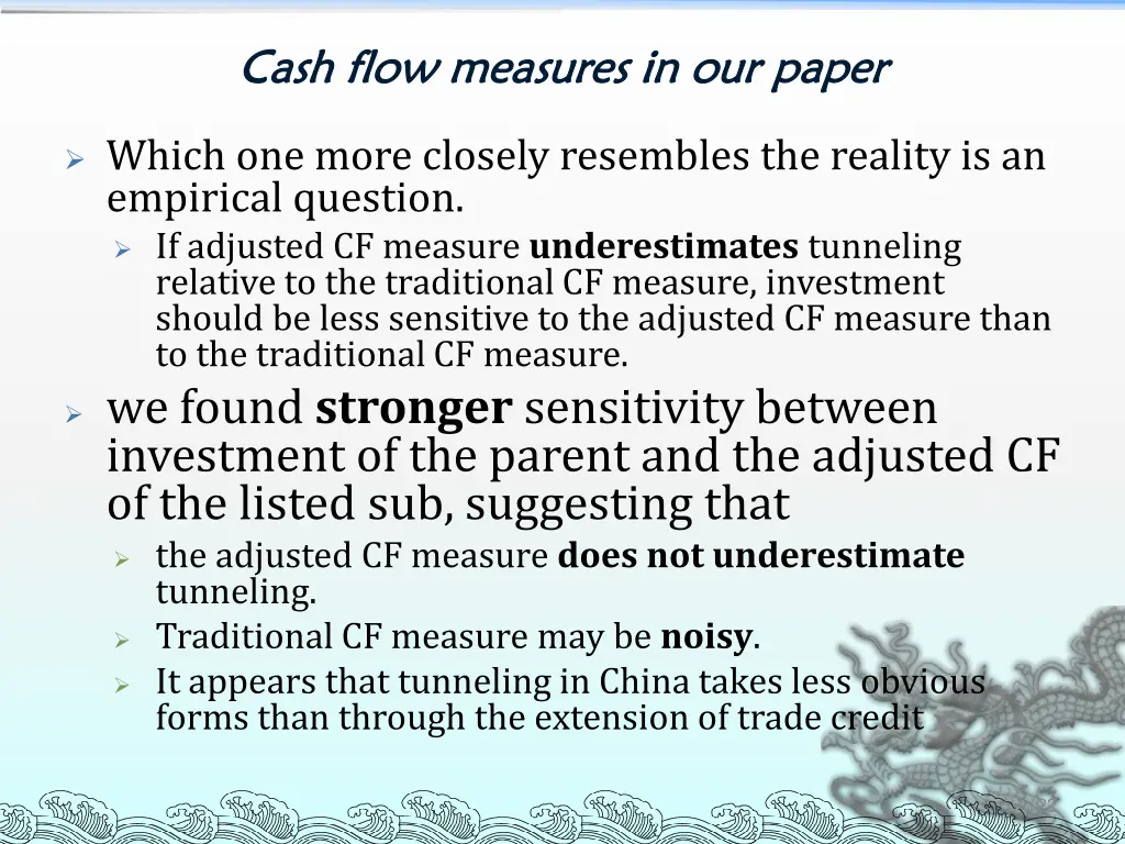 cash flow measures in our paper cash flow 2
