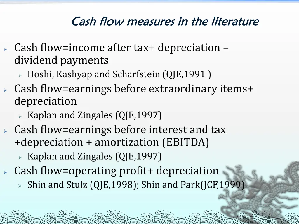 cash flow measures in the literature cash flow