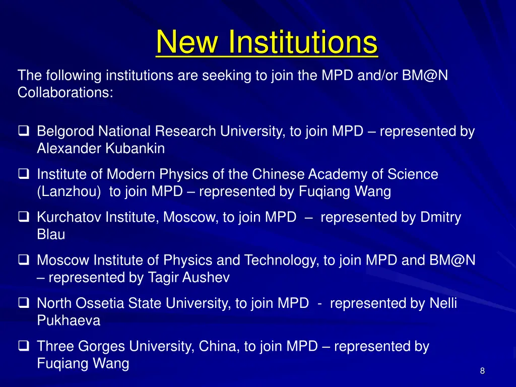 new institutions