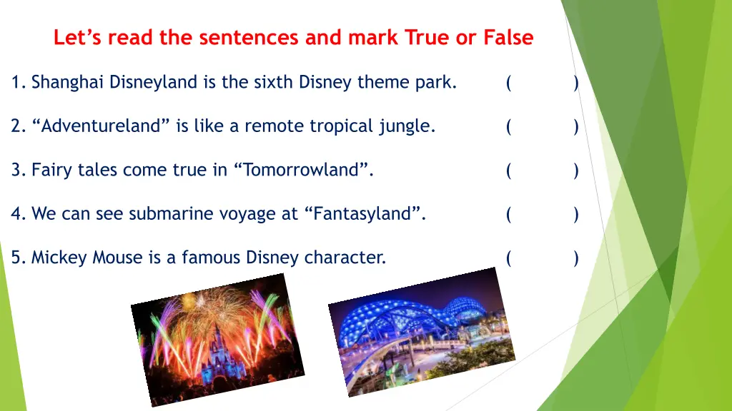 let s read the sentences and mark true or false