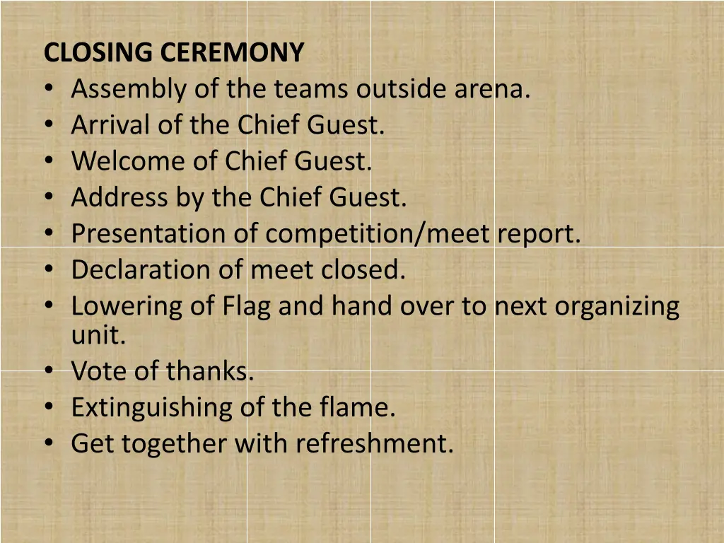 closing ceremony assembly of the teams outside