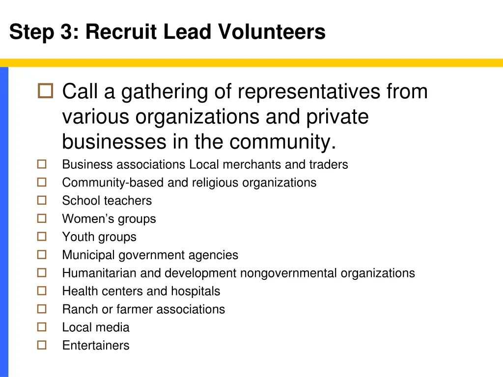 step 3 recruit lead volunteers