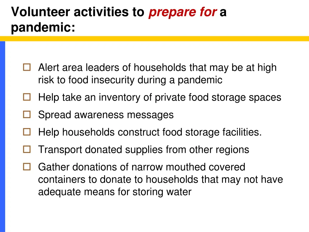 volunteer activities to prepare for a pandemic