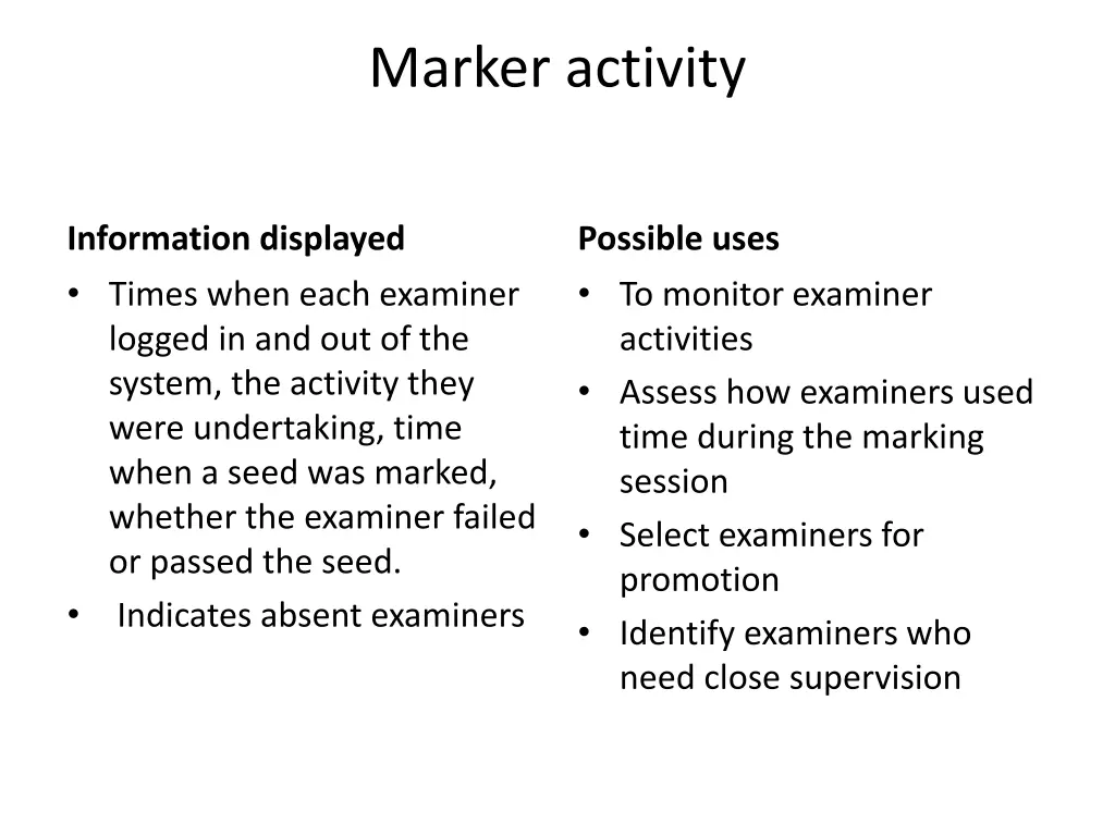 marker activity