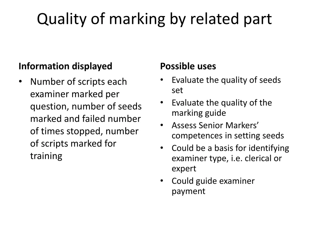 quality of marking by related part